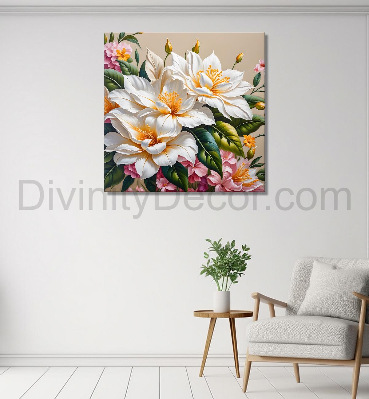 White flowers in textured oil painting - Flower-S-403