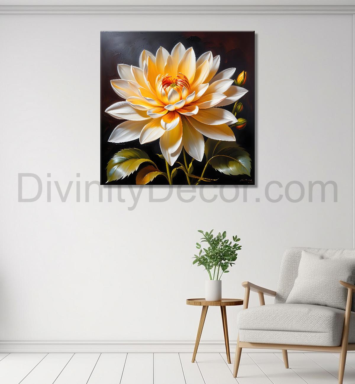 Yellow flower in textured oil painting - Flower-S-408
