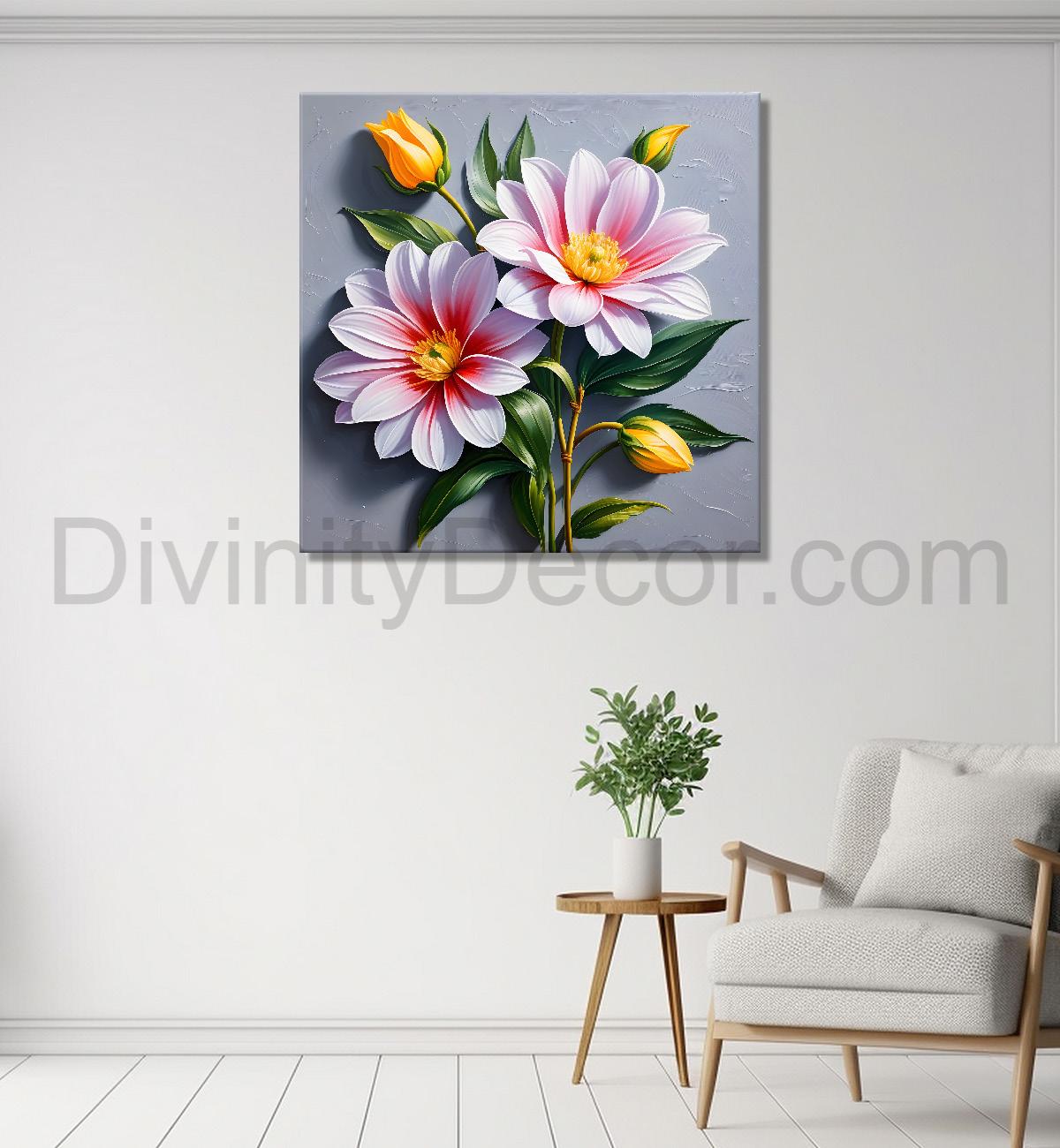 Purple flower in beautiful textured painting - Flower-S-409