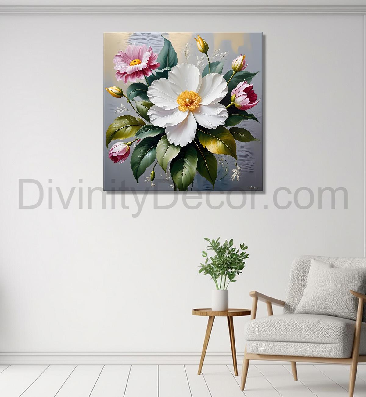 White flowers in textured oil painting  - Flower-S-410
