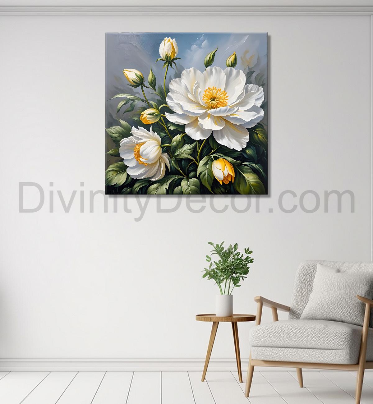 White flowers in textured oil painting - Flower-S-411