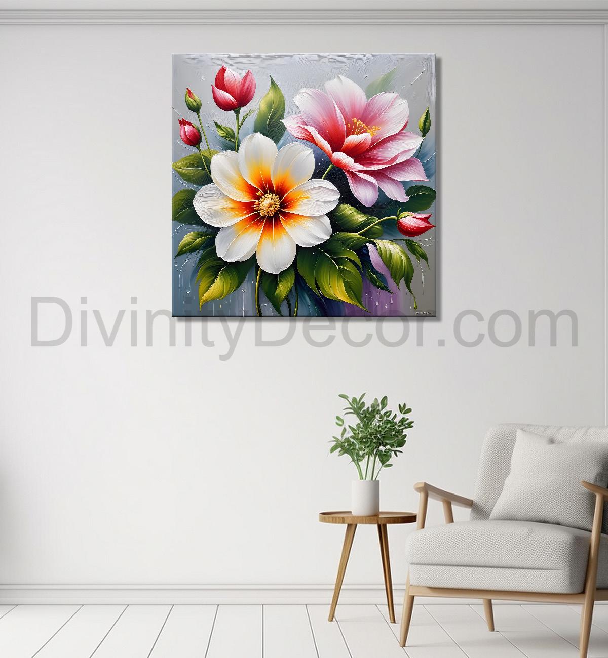 Colourful flowers in textured oil painting - Flower-S-412