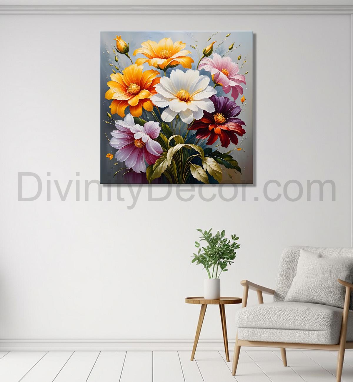 Colourful flowers in textured oil painting  - Flower-S-413