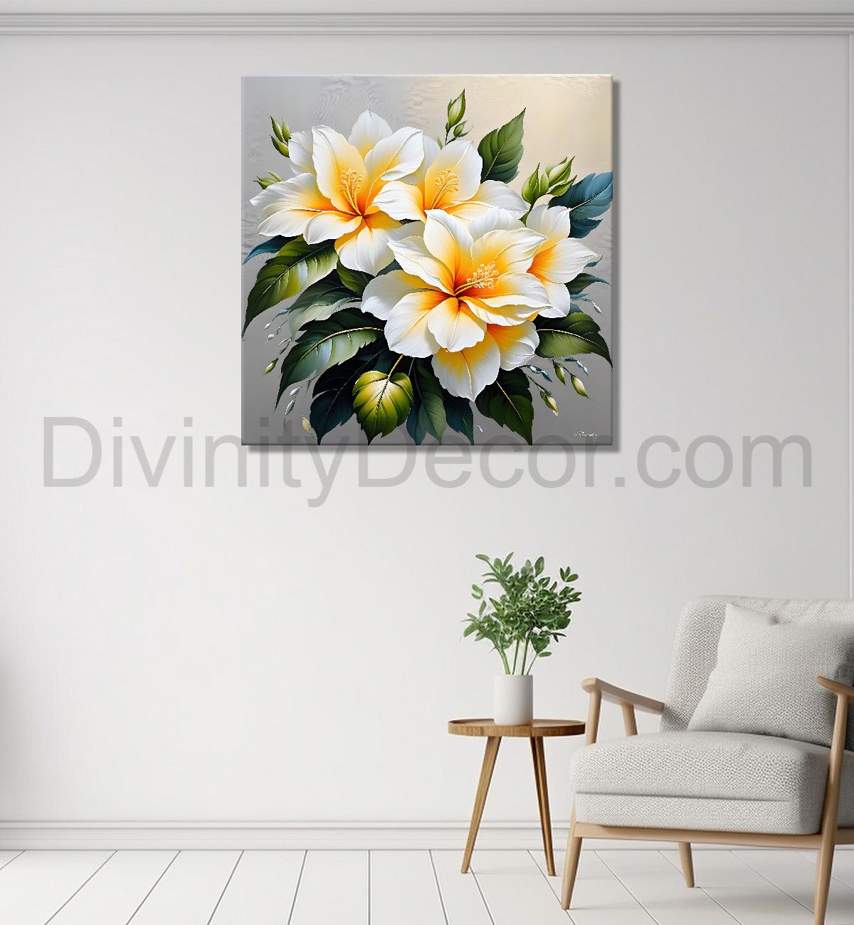 White flowers in textured oil painting - Flower-S-414