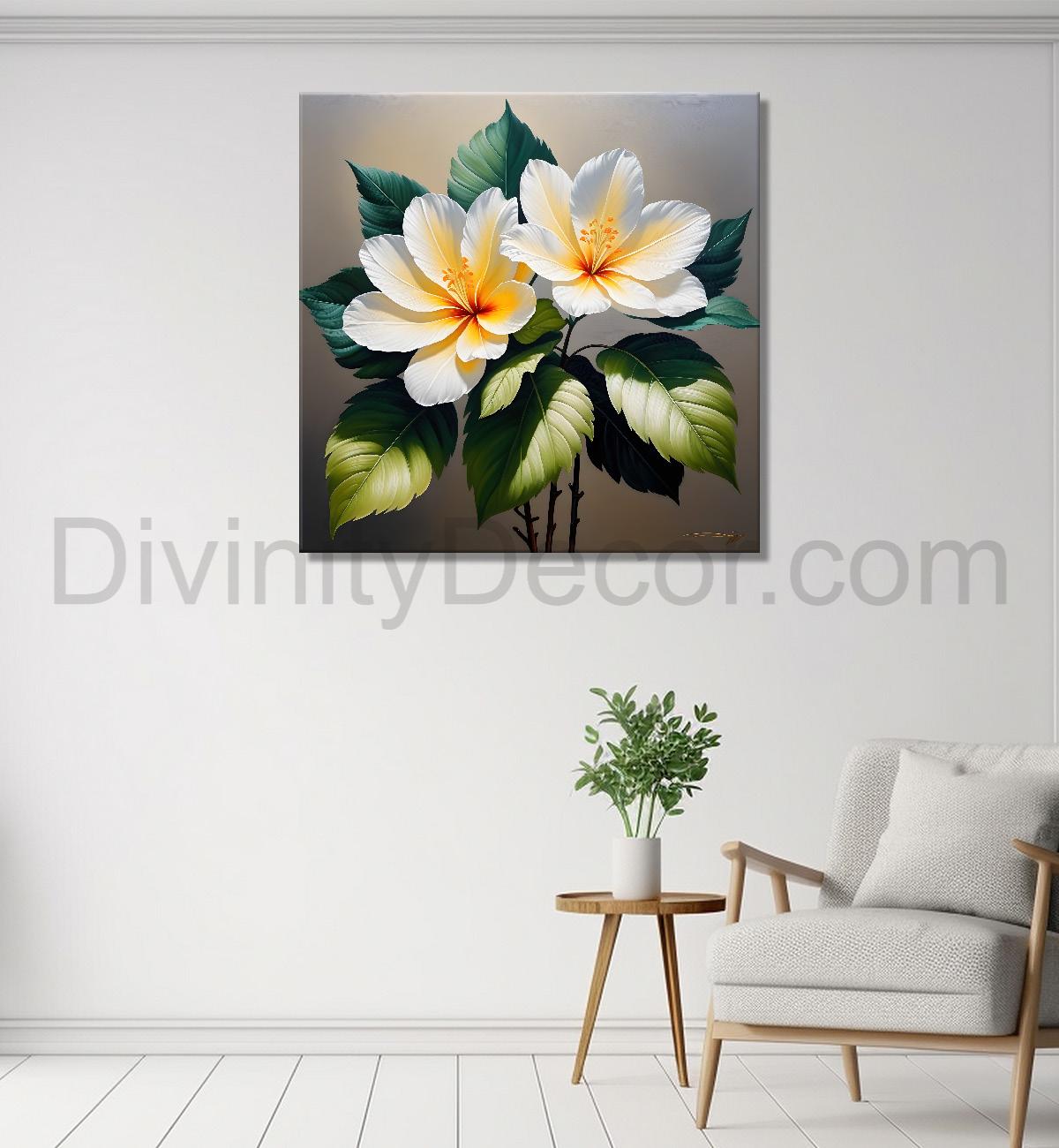 White flowers in textured oil painting - Flower-S-416
