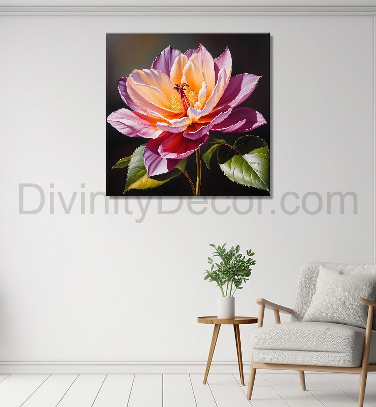 Purple flower in beautiful textured painting  - Flower-S-417