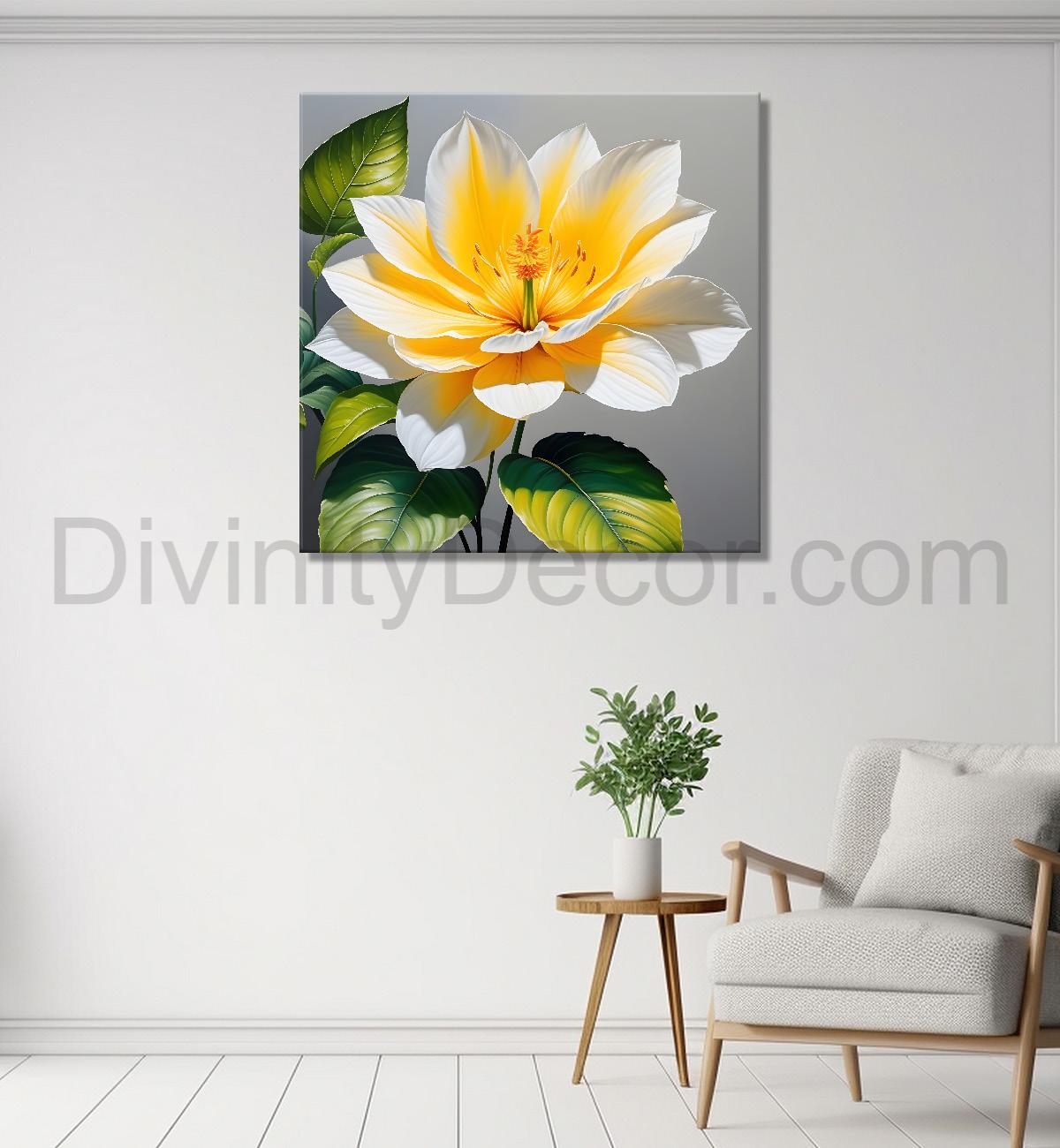 White flower in textured oil painting - Flower-S-418