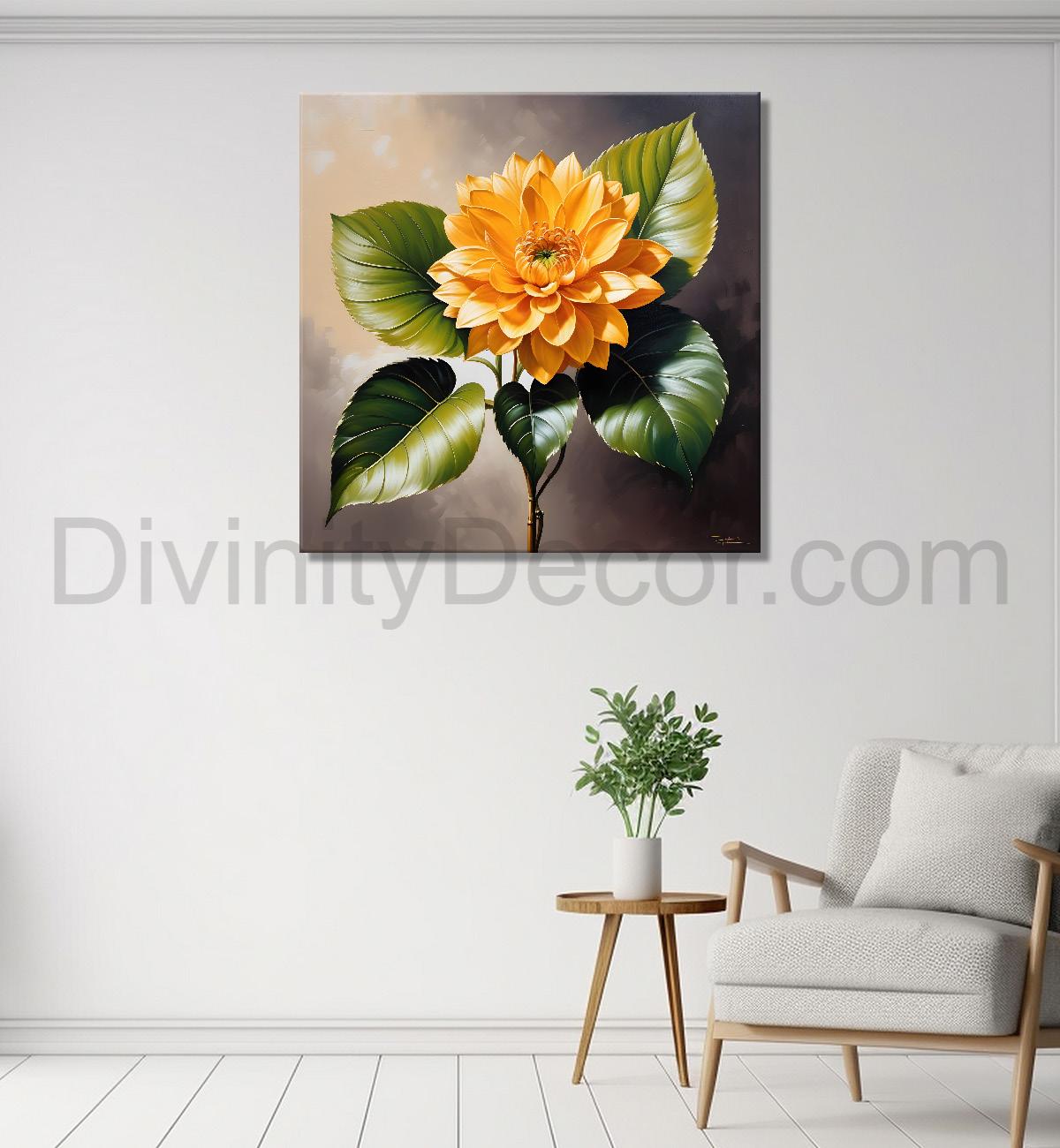 Yellow flower in textured oil painting  - Flower-S-419