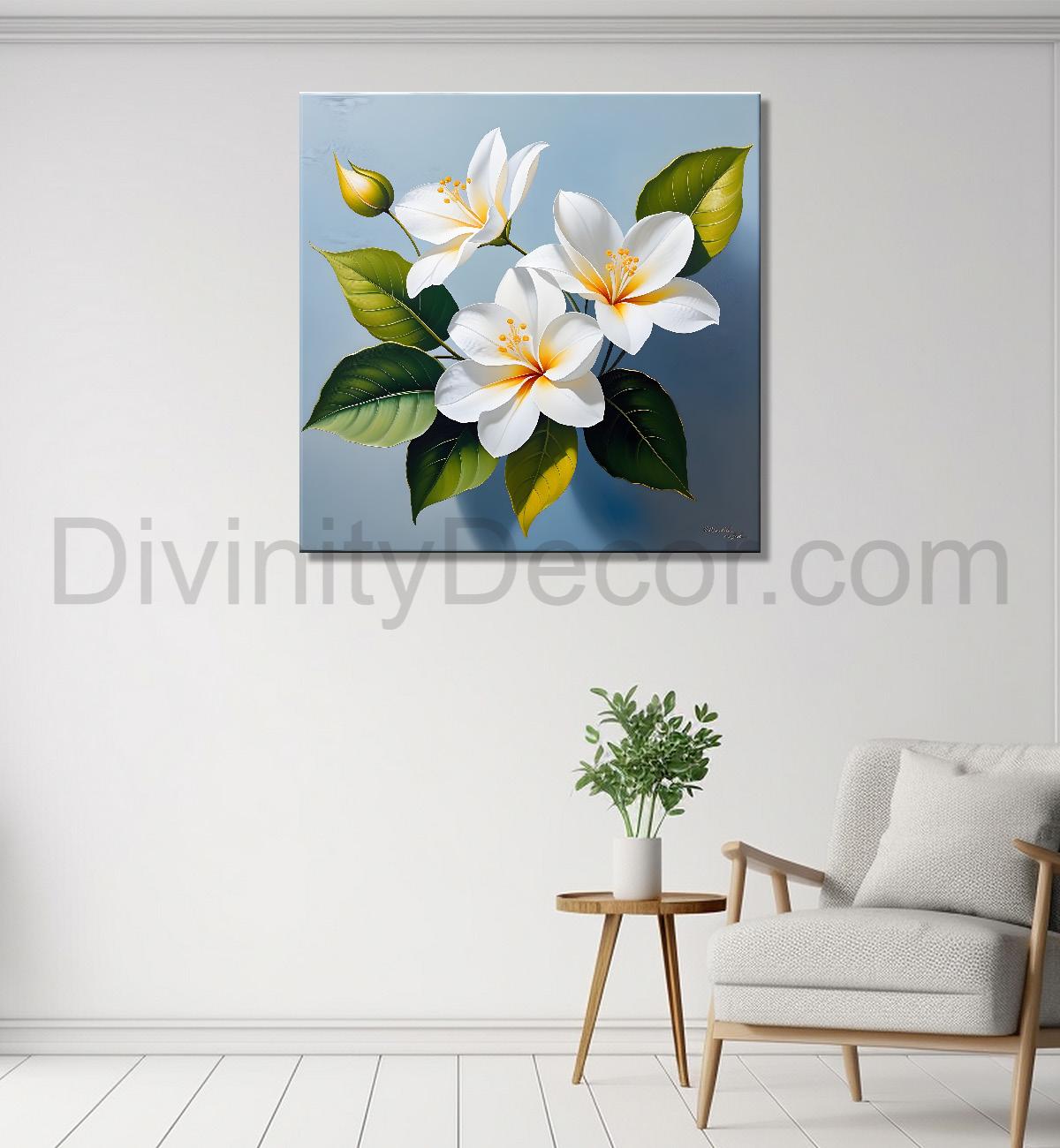 White flowers in textured oil painting - Flower-S-420