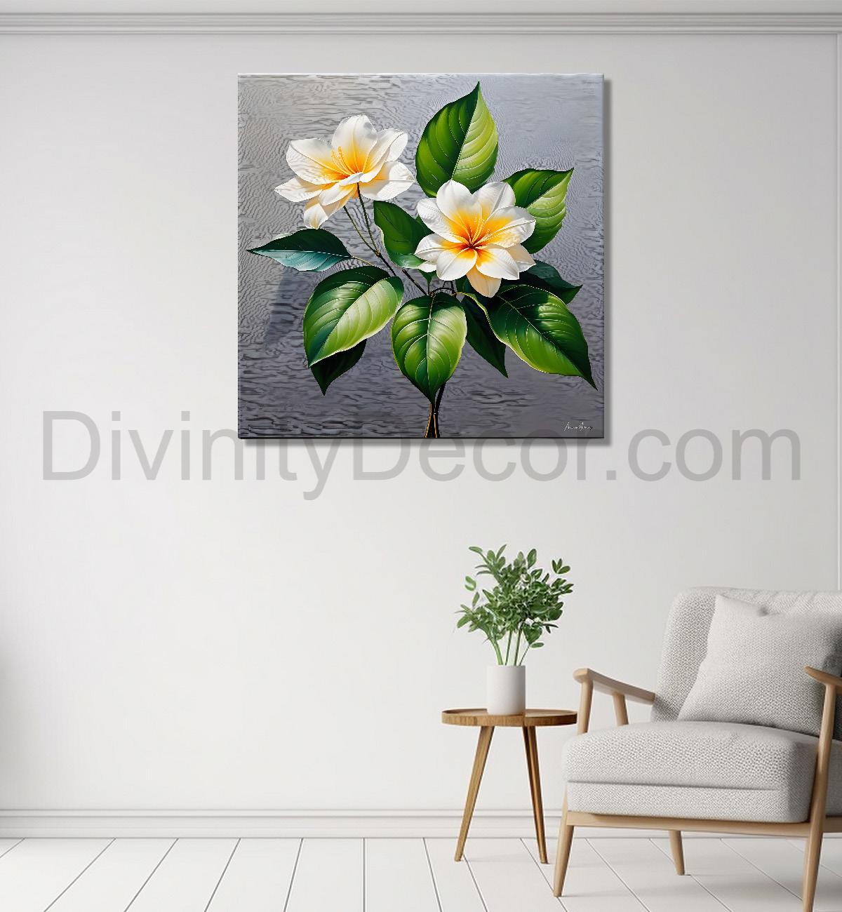 White flower in textured oil painting - Flower-S-421