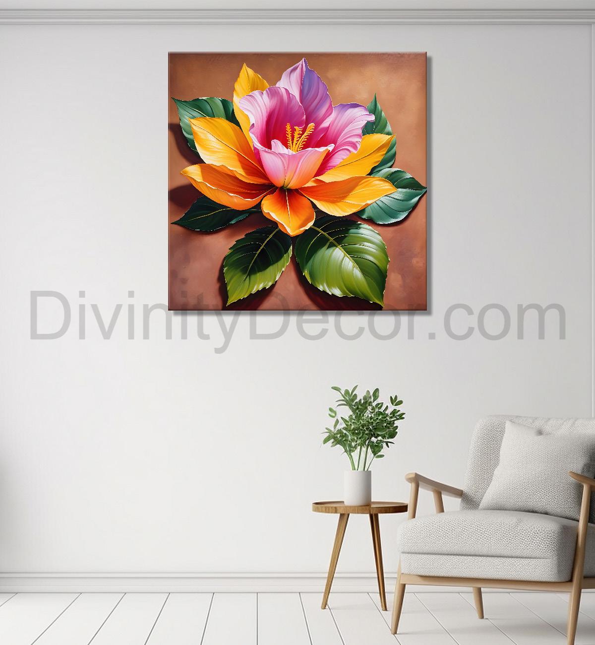 Colourful flower in textured oil painting - Flower-S-423