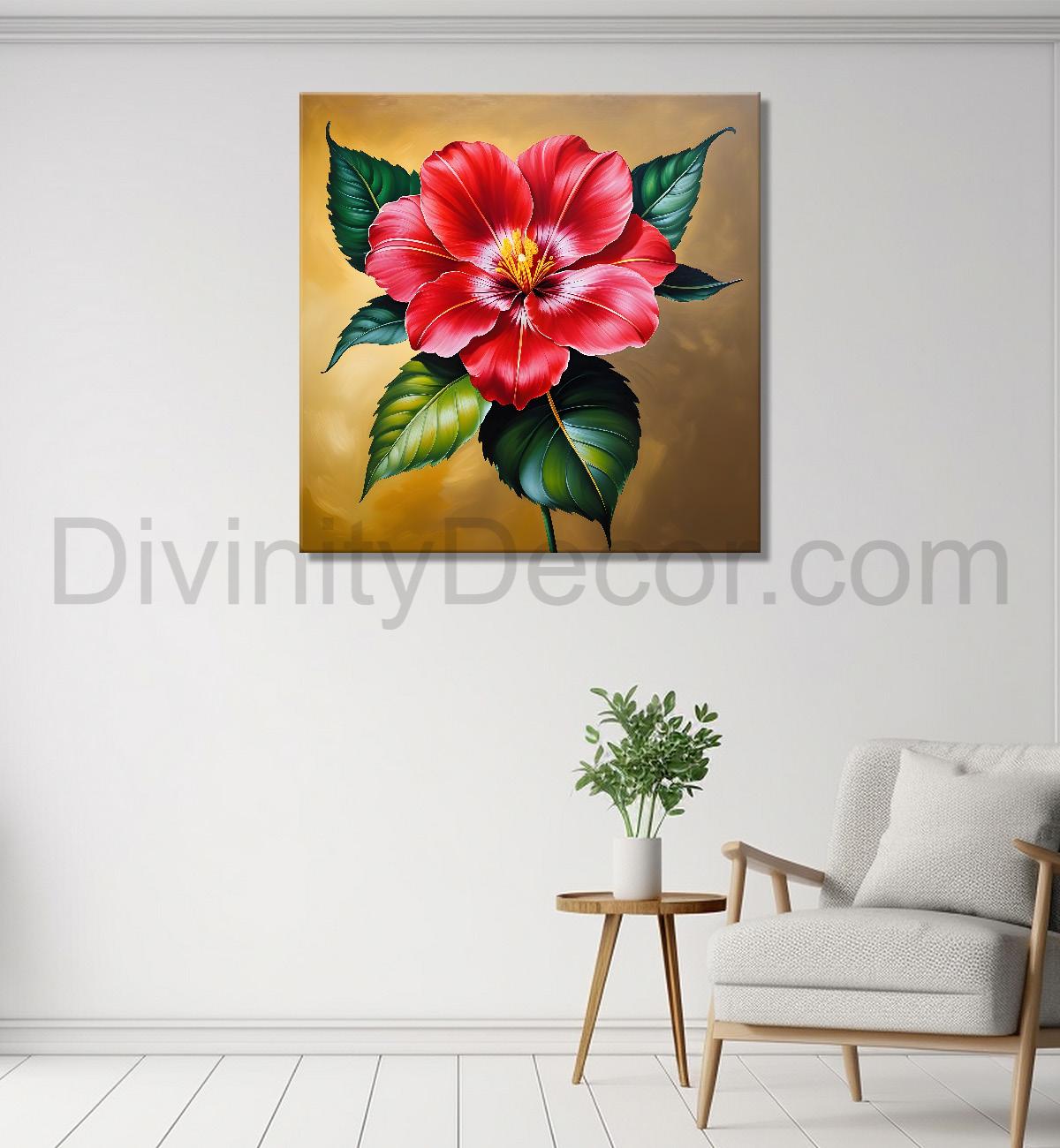Hibiscus flower in beautiful textured painting - Flower-S-424