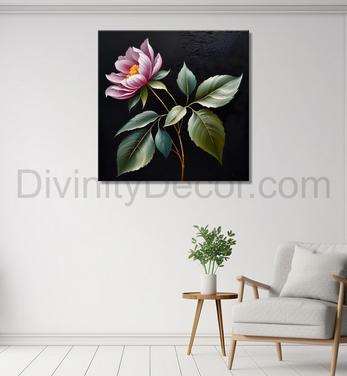 Purple flower in black textured oil painting - Flower-S-475