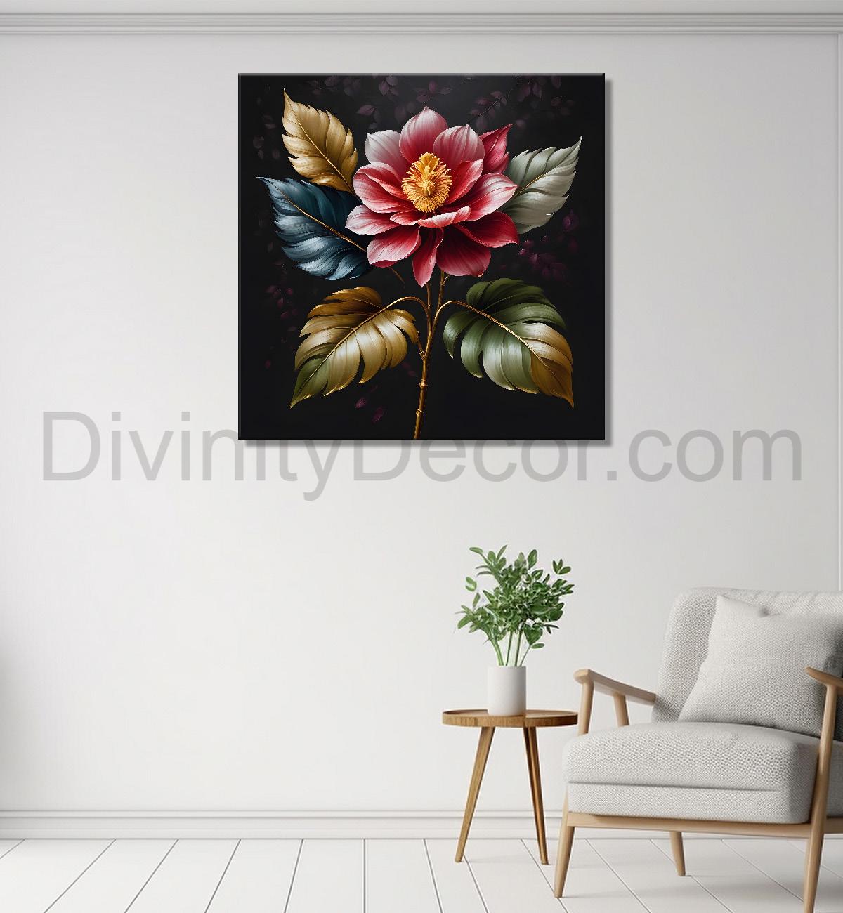 Purple flower in black textured oil painting - Flower-S-482