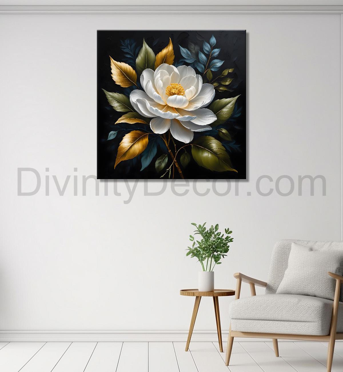 Purple flower in black textured oil painting - Flower-S-483