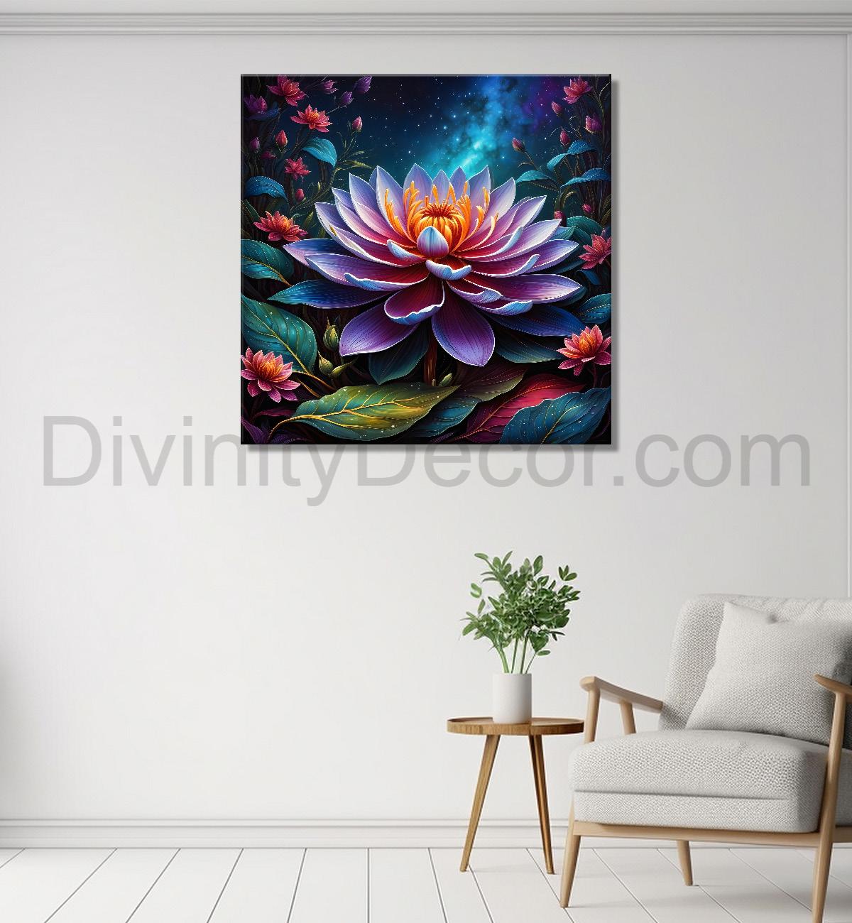 Purple flower in black textured oil painting - Flower-S-498