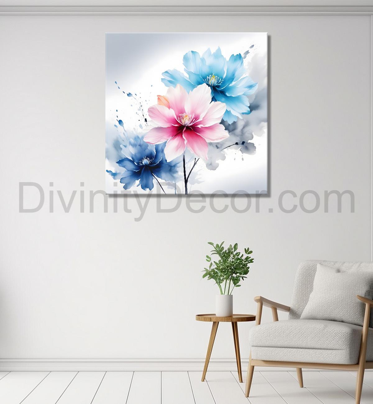 Pink flower in water colourf textured paitning - Flower-S-500