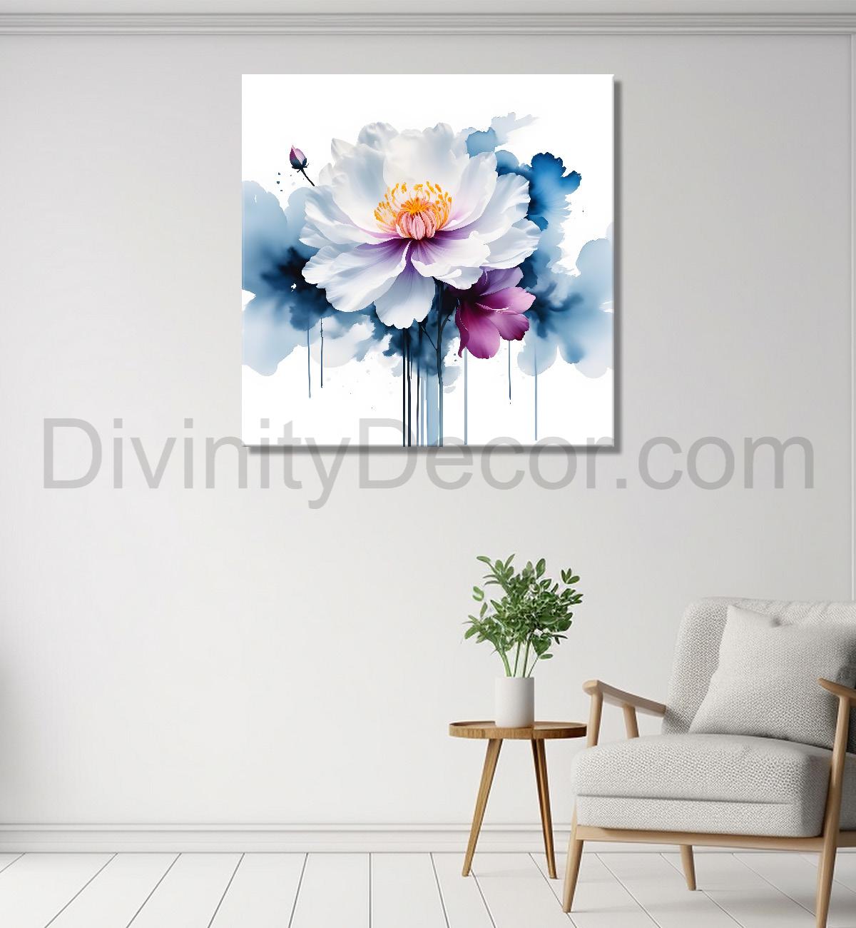 White flower in water colourful textured painting  Flower-S-501