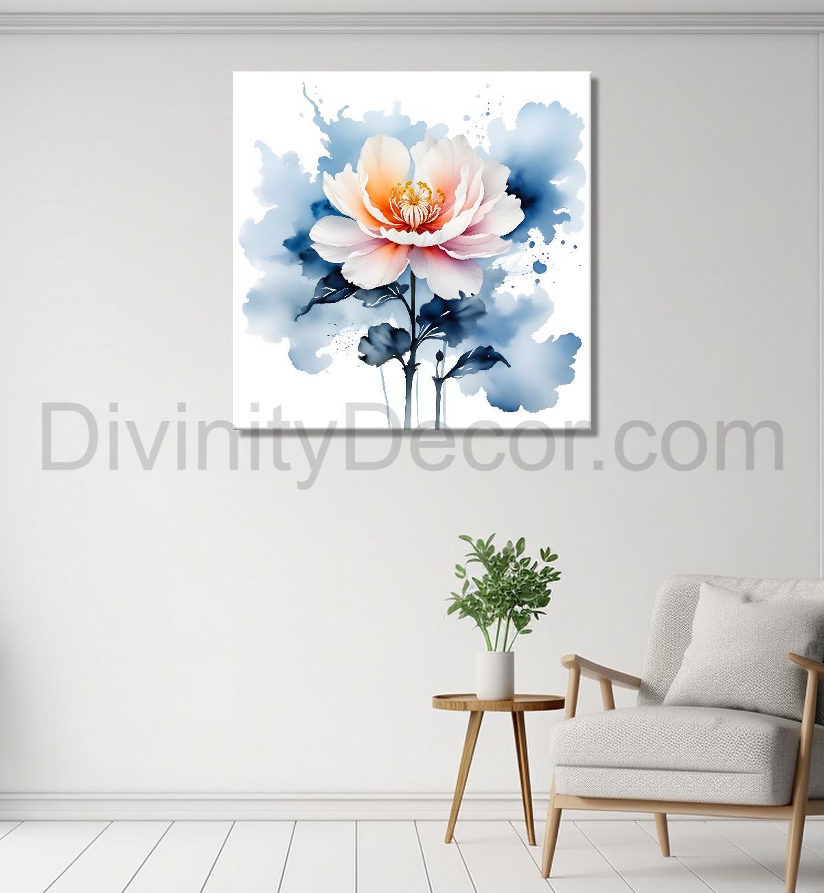 White flower in water colourful textured painting  Flower-S-502