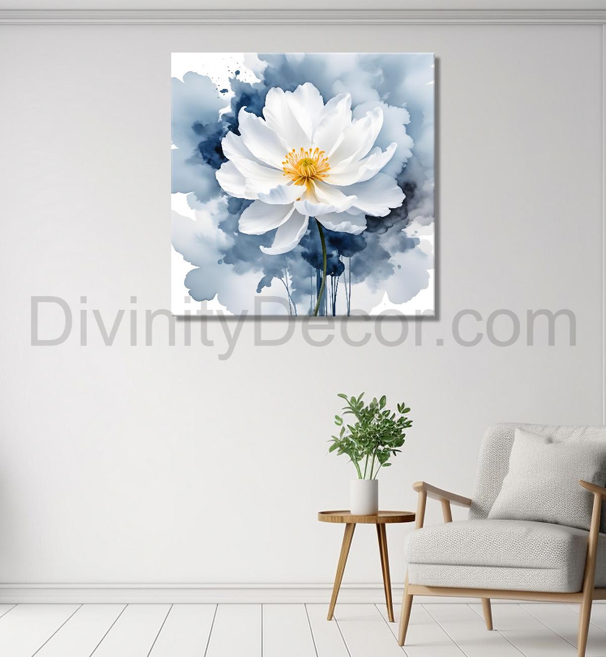 White flower in water colourful textured painting  Flower-S-503