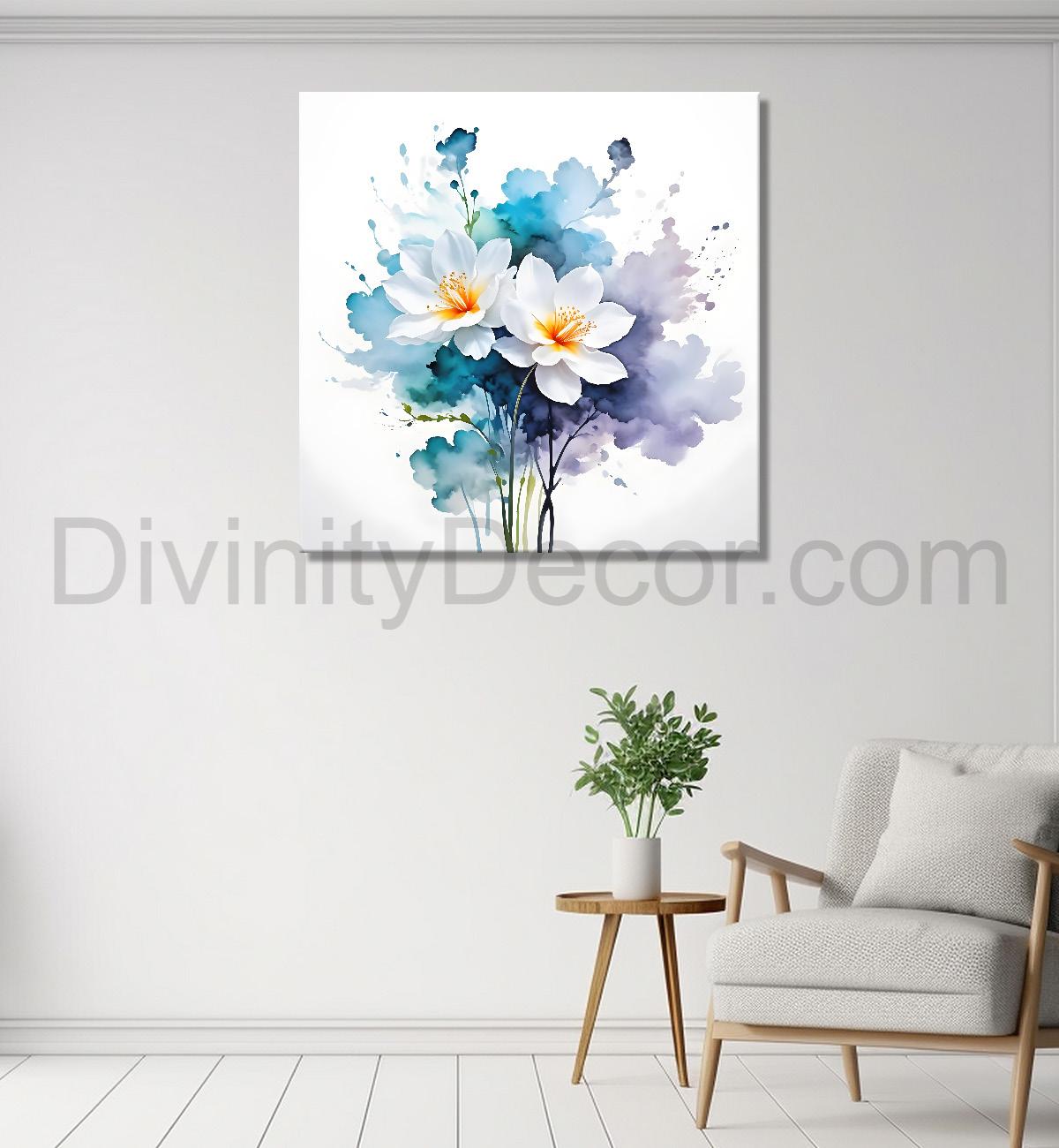 White flower in water colourful textured painting  Flower-S-504