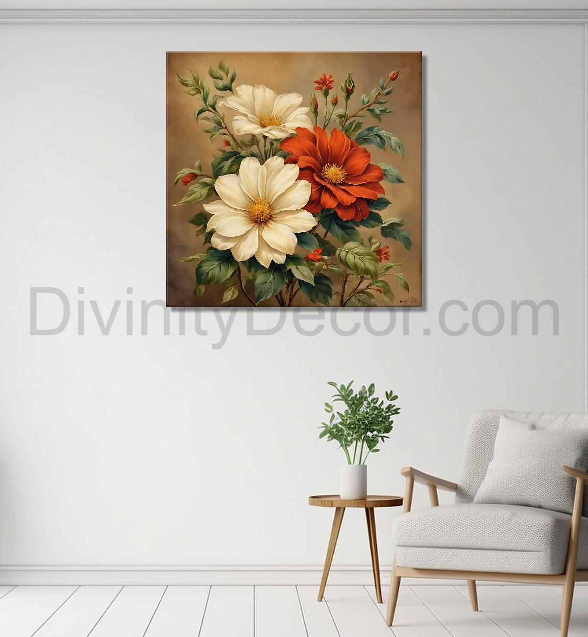 Colourful flowers in brown textured painting Flower-S-527
