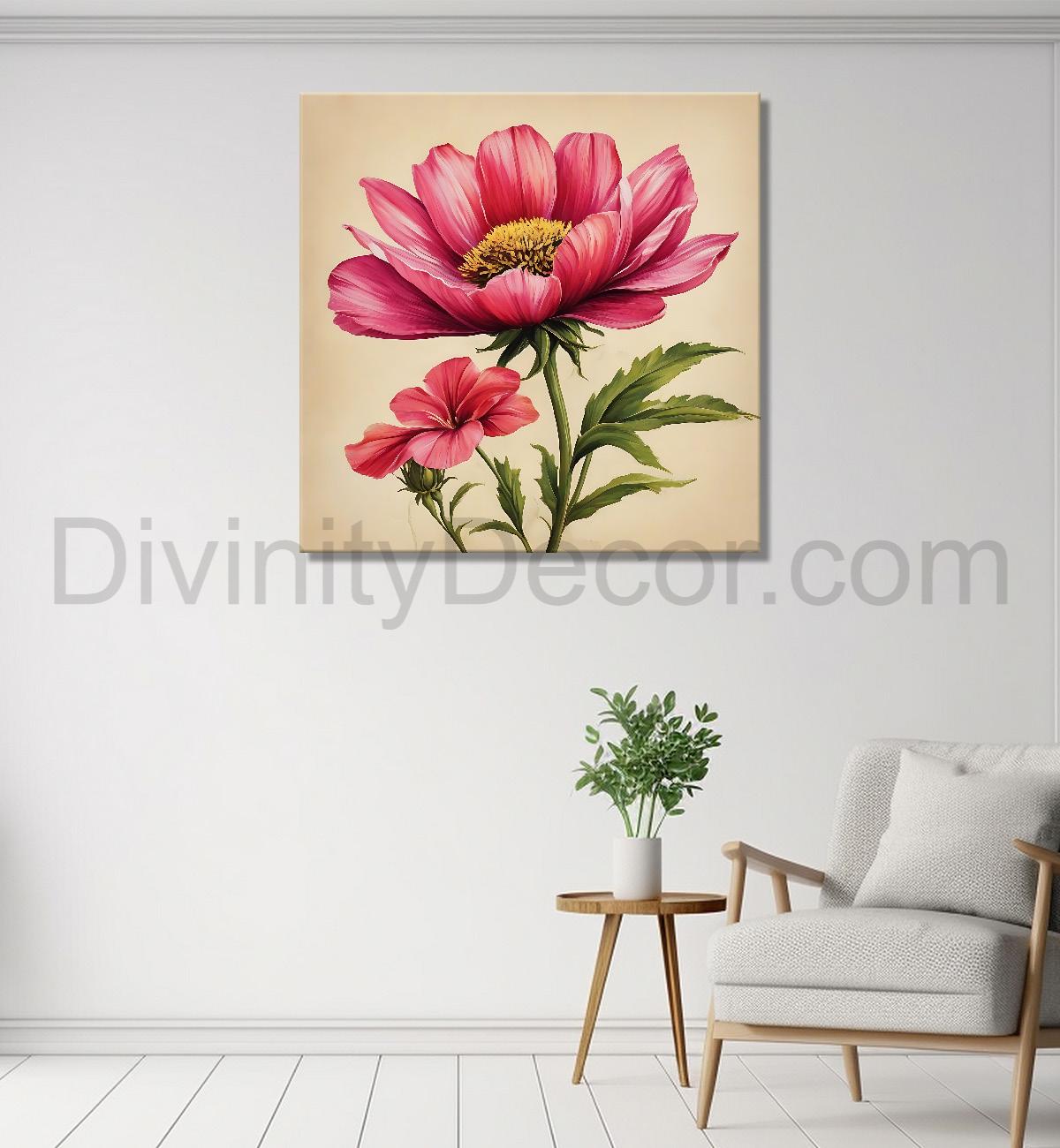 Pink flowers in brown textured painting Flower-S-529