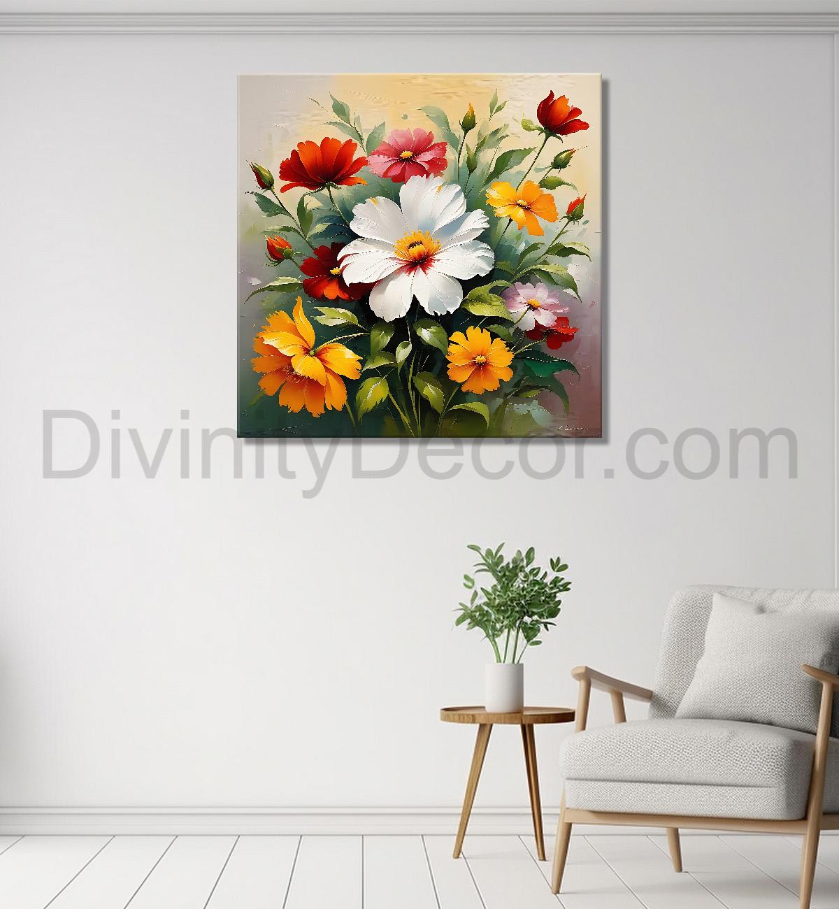 Colourful flowers in brown textured painting Flower-S-530