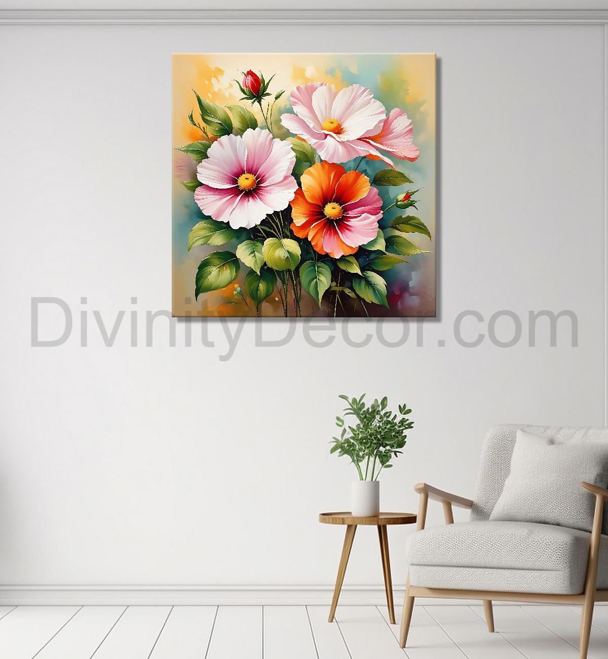 Colourful flowers in brown textured painting Flower-S-531