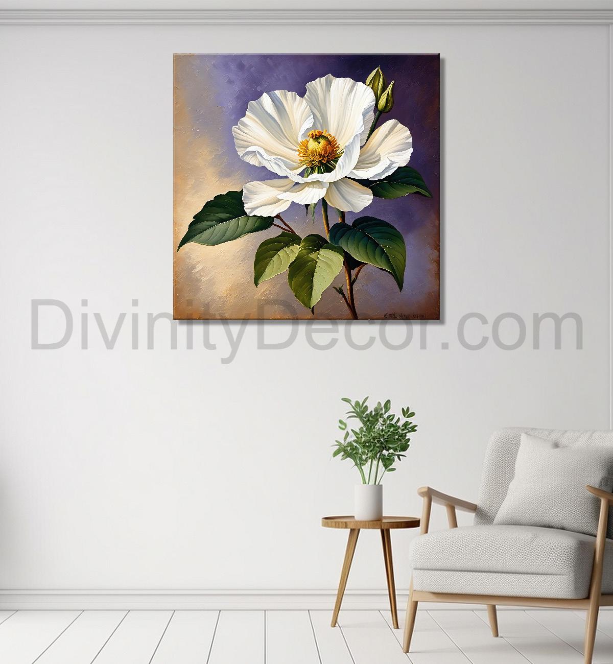 White flowers in purple textured painting Flower-S-532