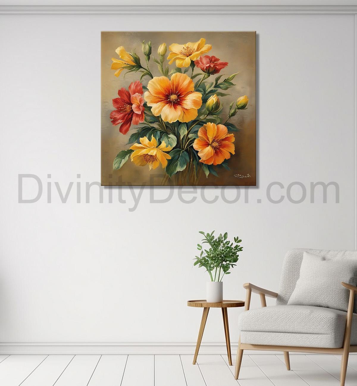 Colourful flowers in brown textured painting Flower-S-534