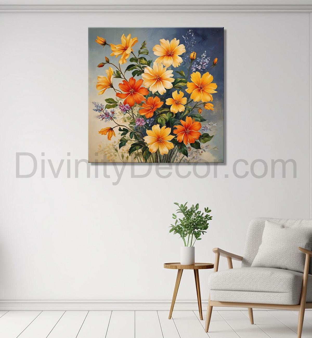 Colourful flowers in brown textured painting Flower-S-537