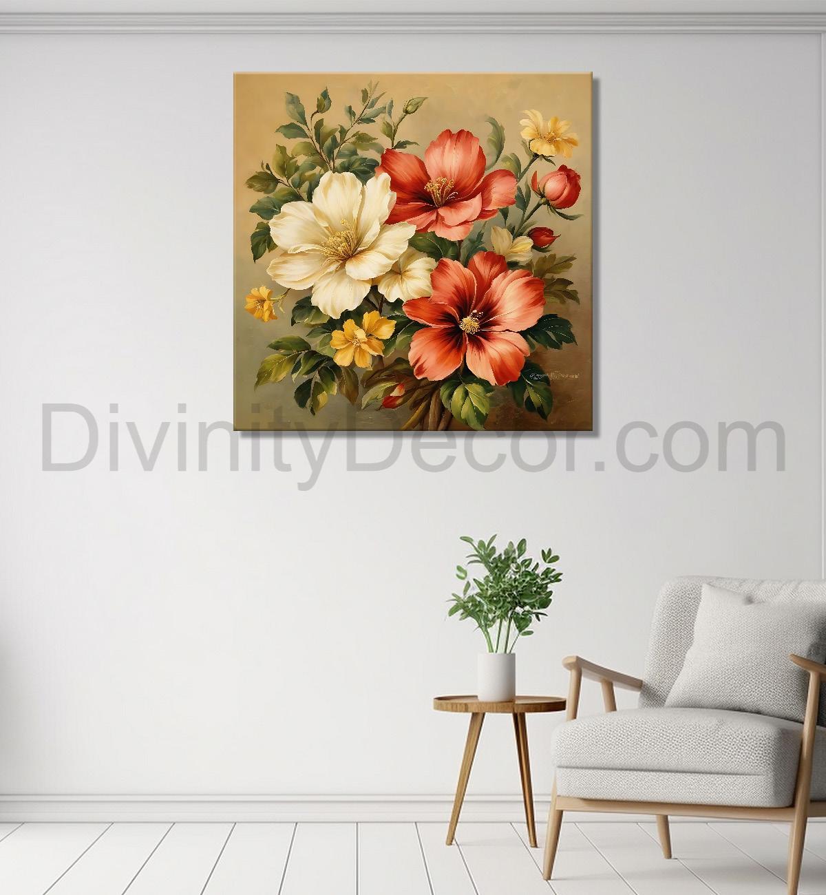 Colourful flowers in brown textured painting Flower-S-538