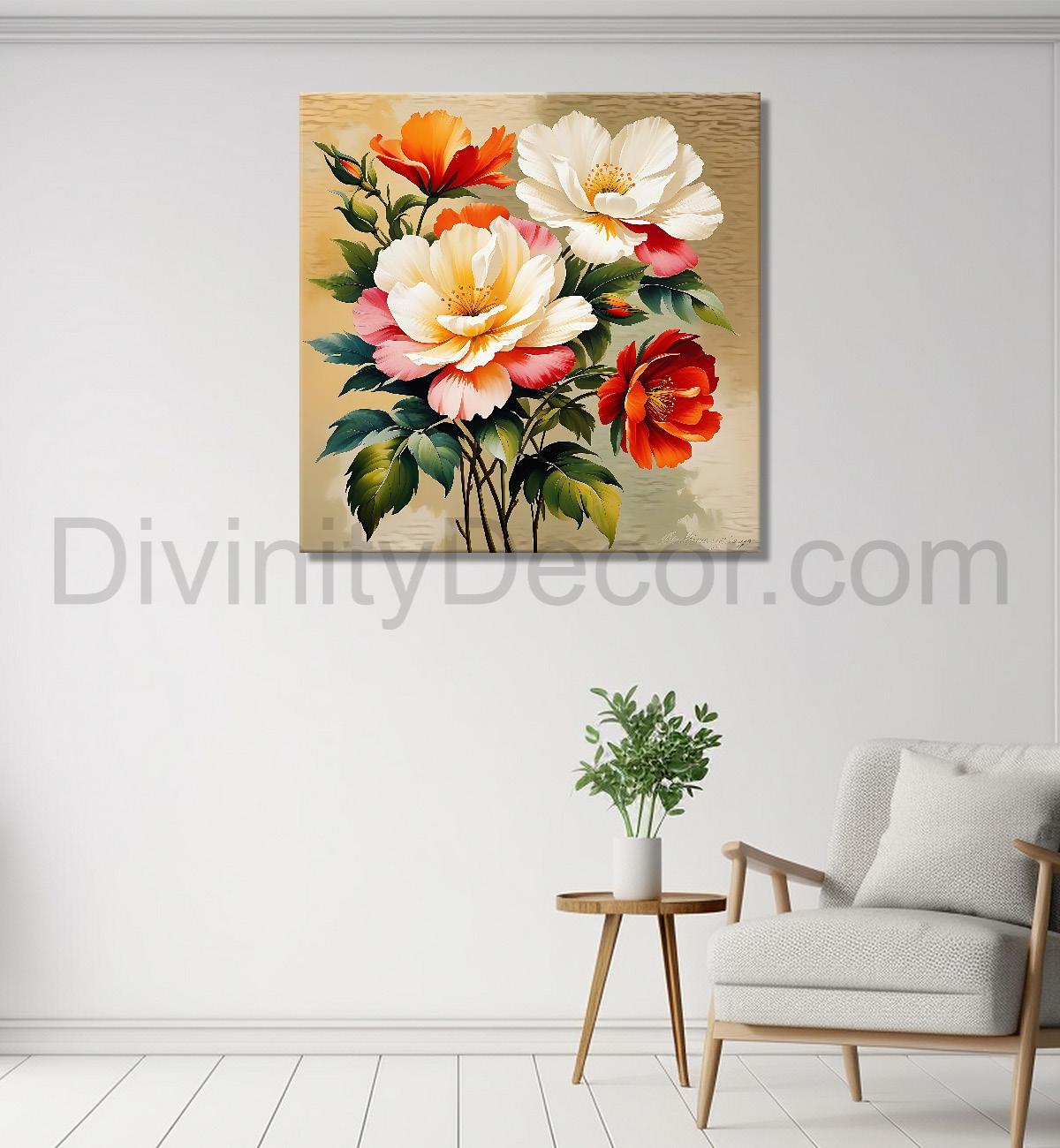Colourful flowers in brown textured painting Flower-S-539