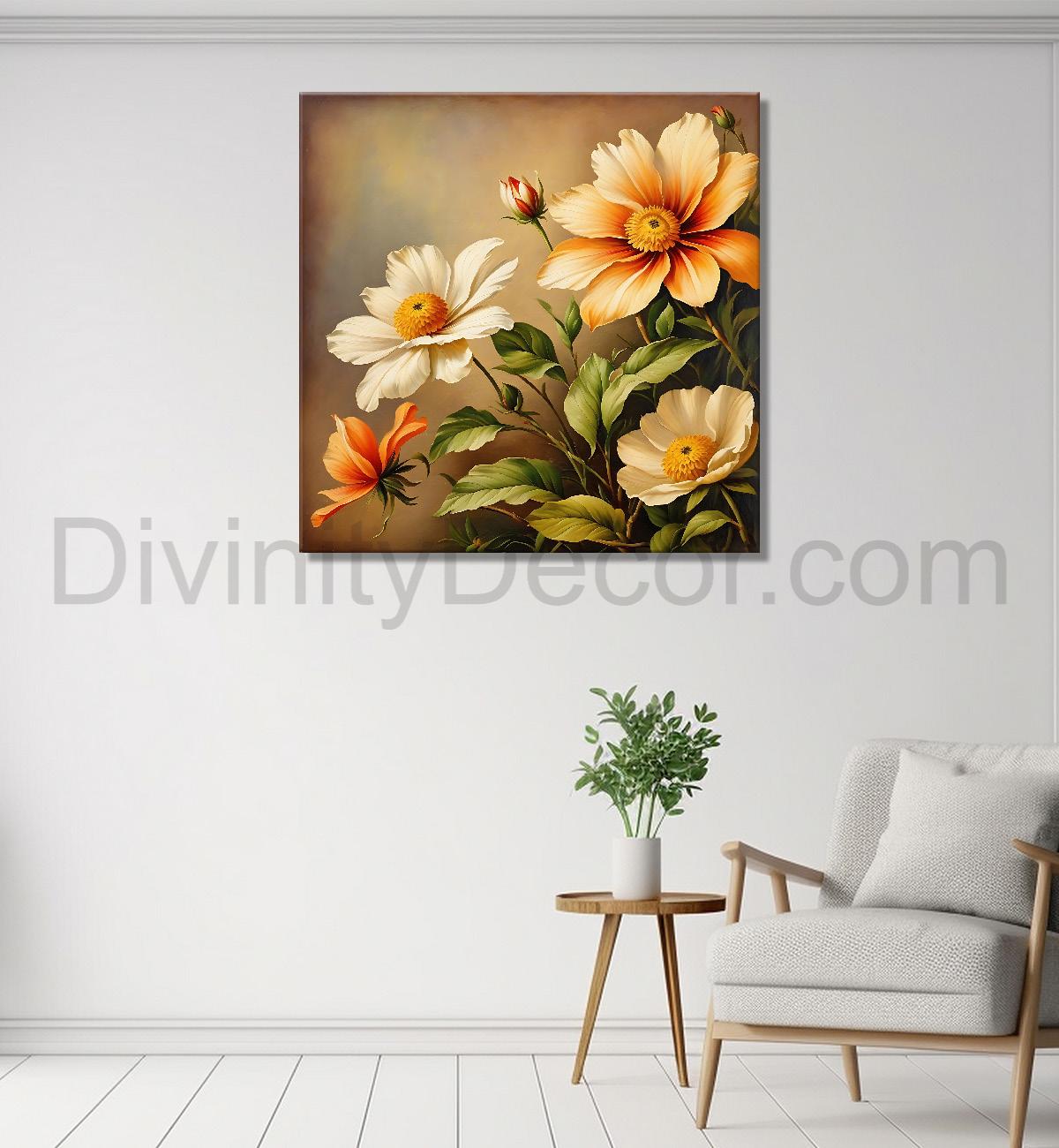 Colourful flowers in brown textured painting Flower-S-540