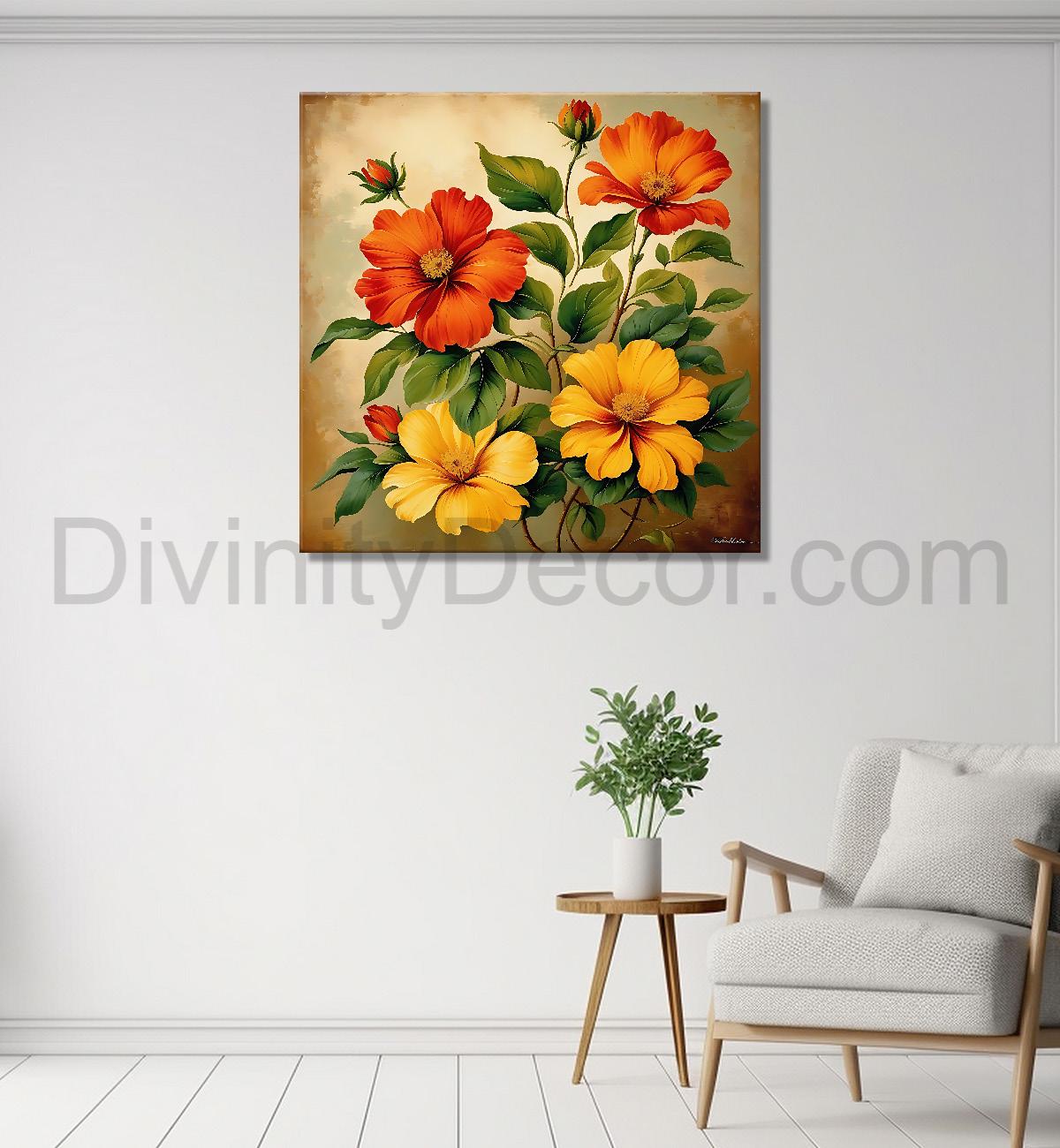 Colourful flowers in brown textured painting Flower-S-542