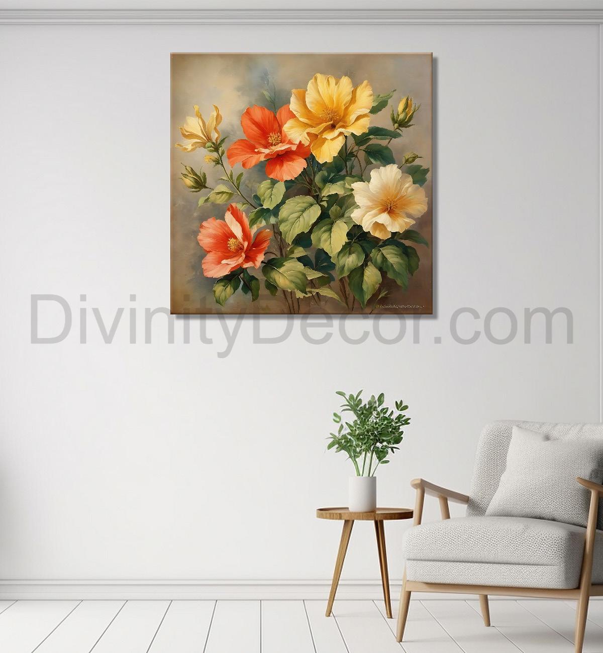 Colourful flowers in brown textured painting Flower-S-543