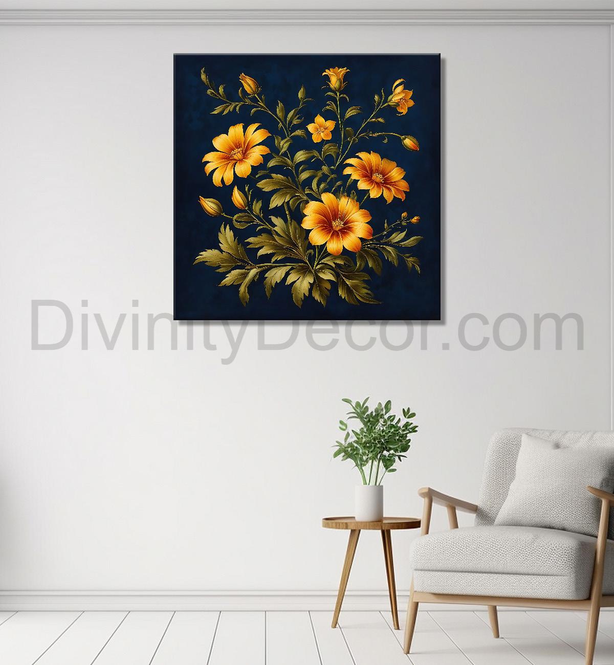 Yellow flowers in black textured painting Flower-S-544