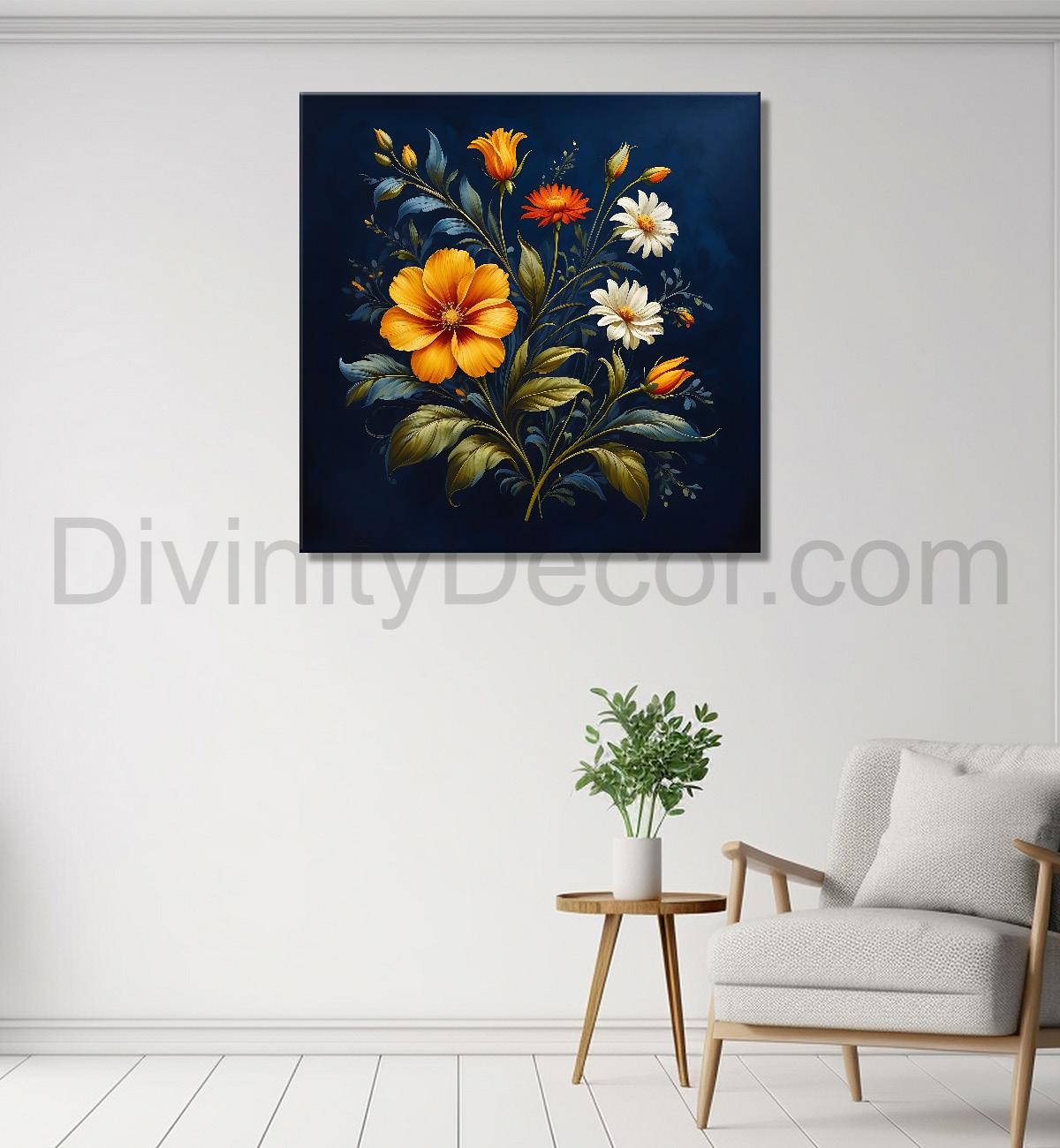 Colourful flowers in black textured painting Flower-S-545