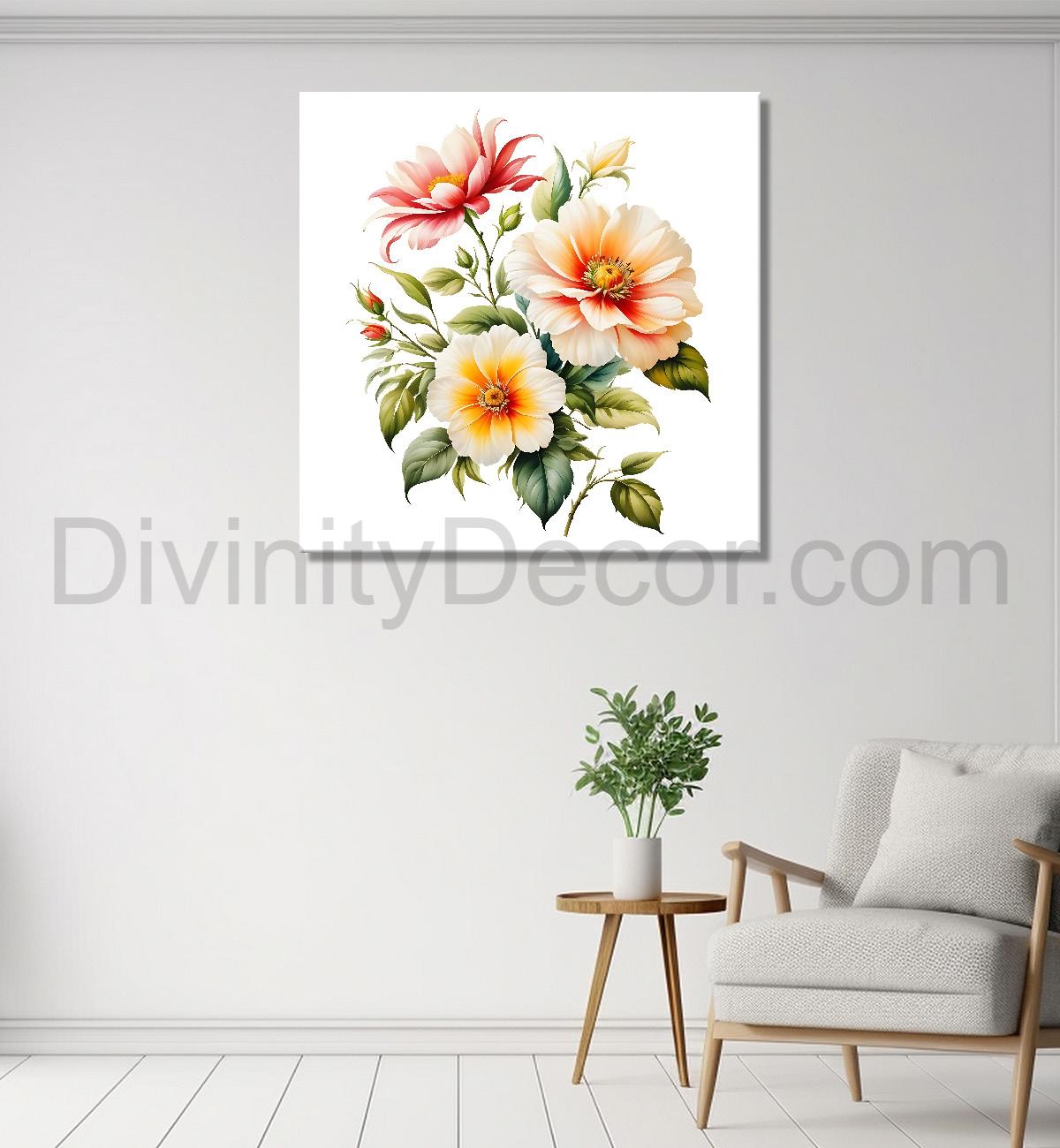 Colourful flowers in white textured painting Flower-S-556