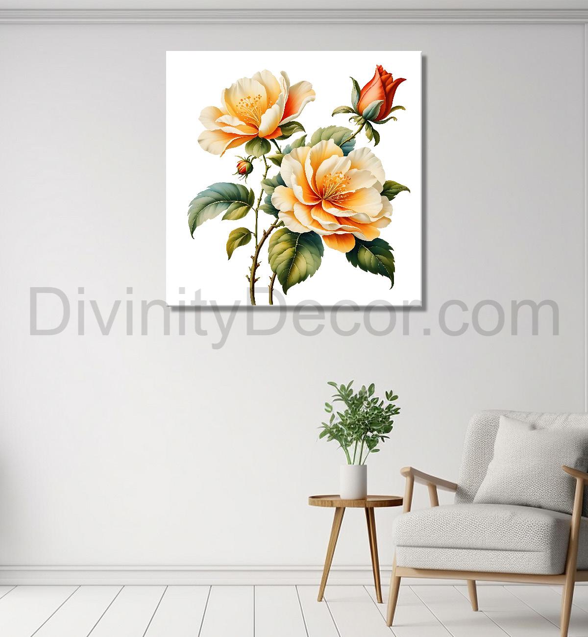 Yellow flowers in white textured painting Flower-S-557