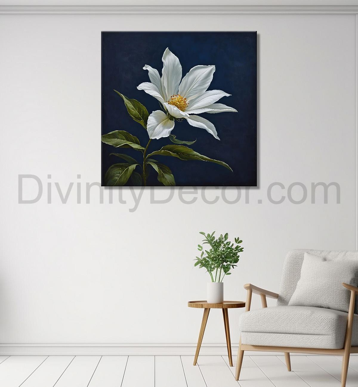 White flowers in navy blue textured painting Flower-S-558