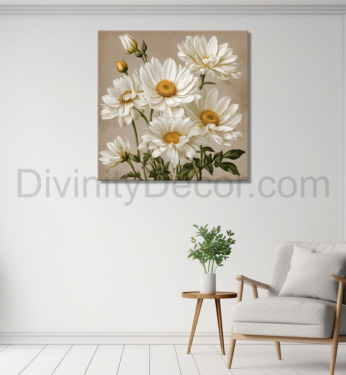 White flowers in light textured painting Flower-S-561