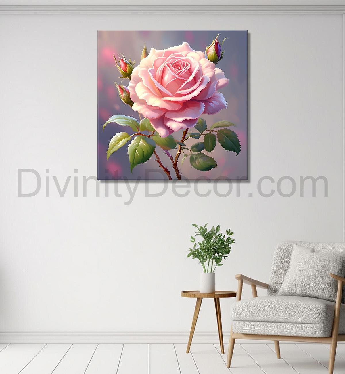 Light pink flowers in grey textured painting Flower-S-579