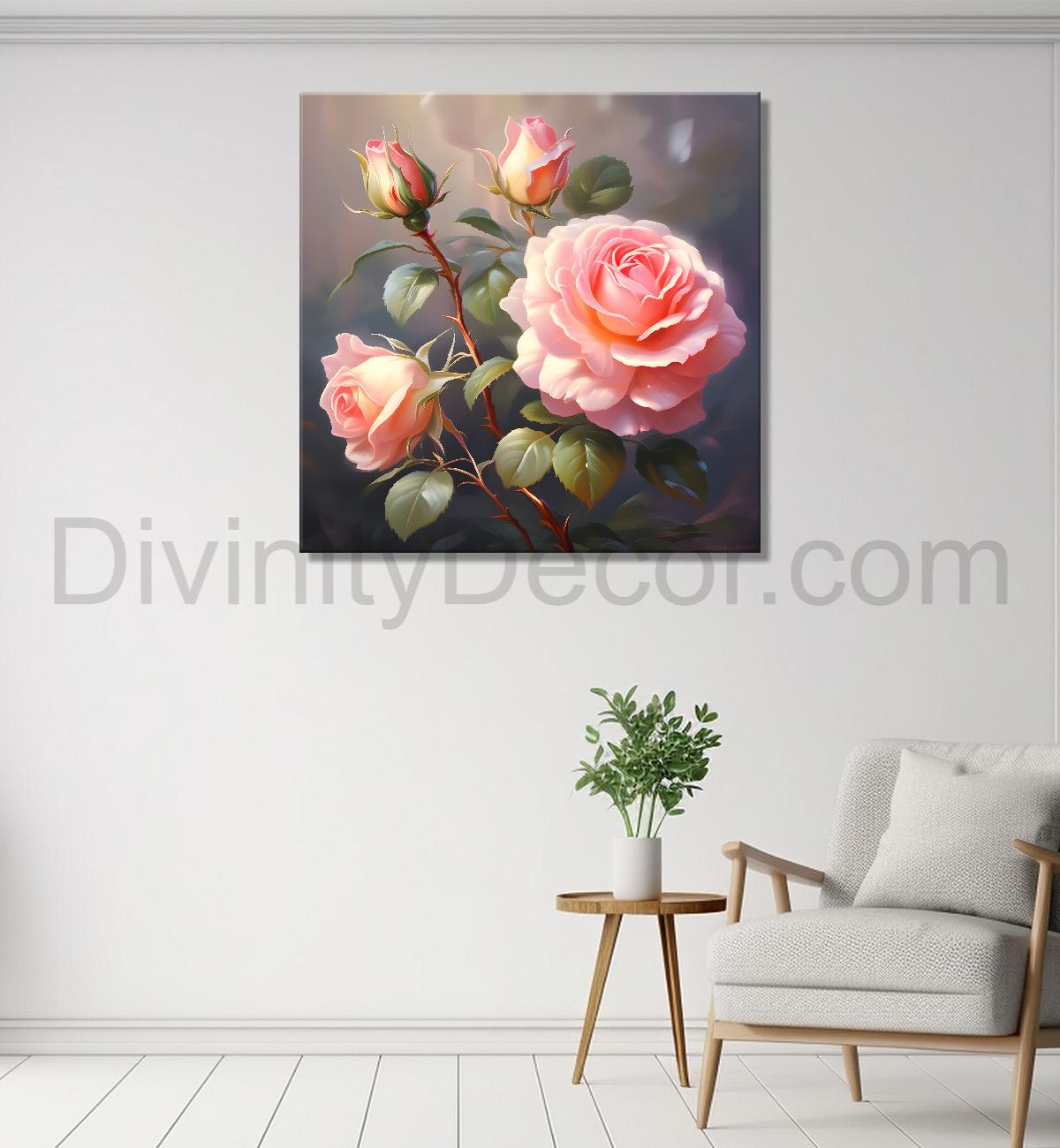 Light pink flowers in grey textured painting Flower-S-580