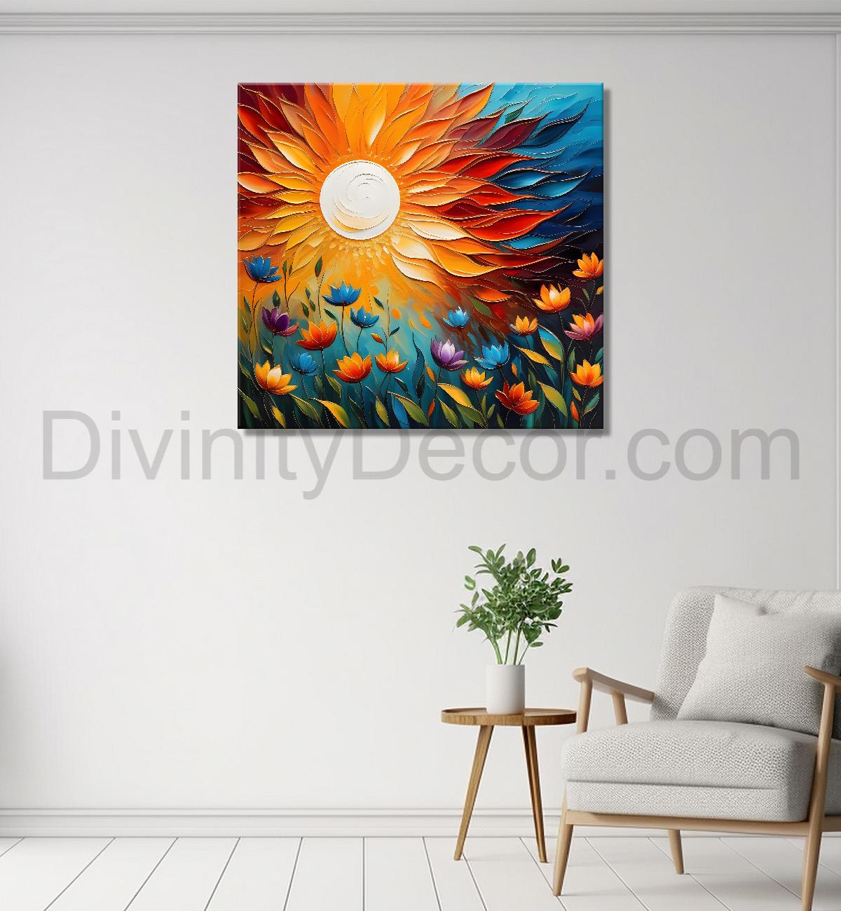 Colourful flowers with the sunrise textured oil painting Flower-S-586