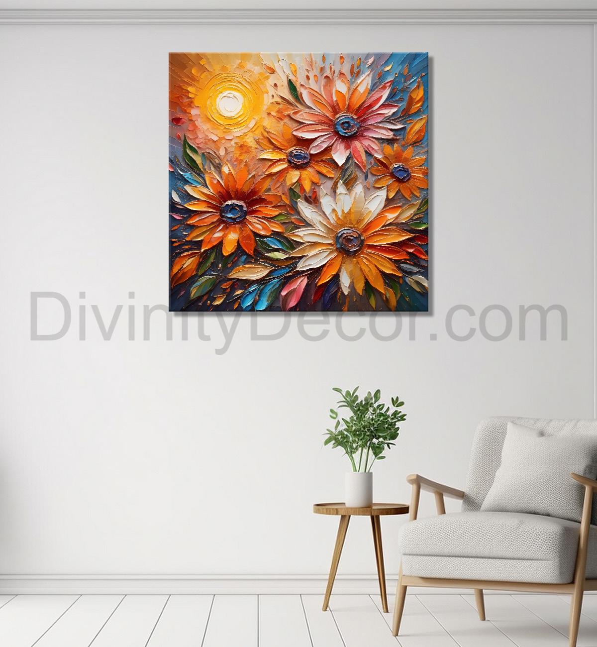 Pink flowers with the sunrise textured oil painting Flower-S-589