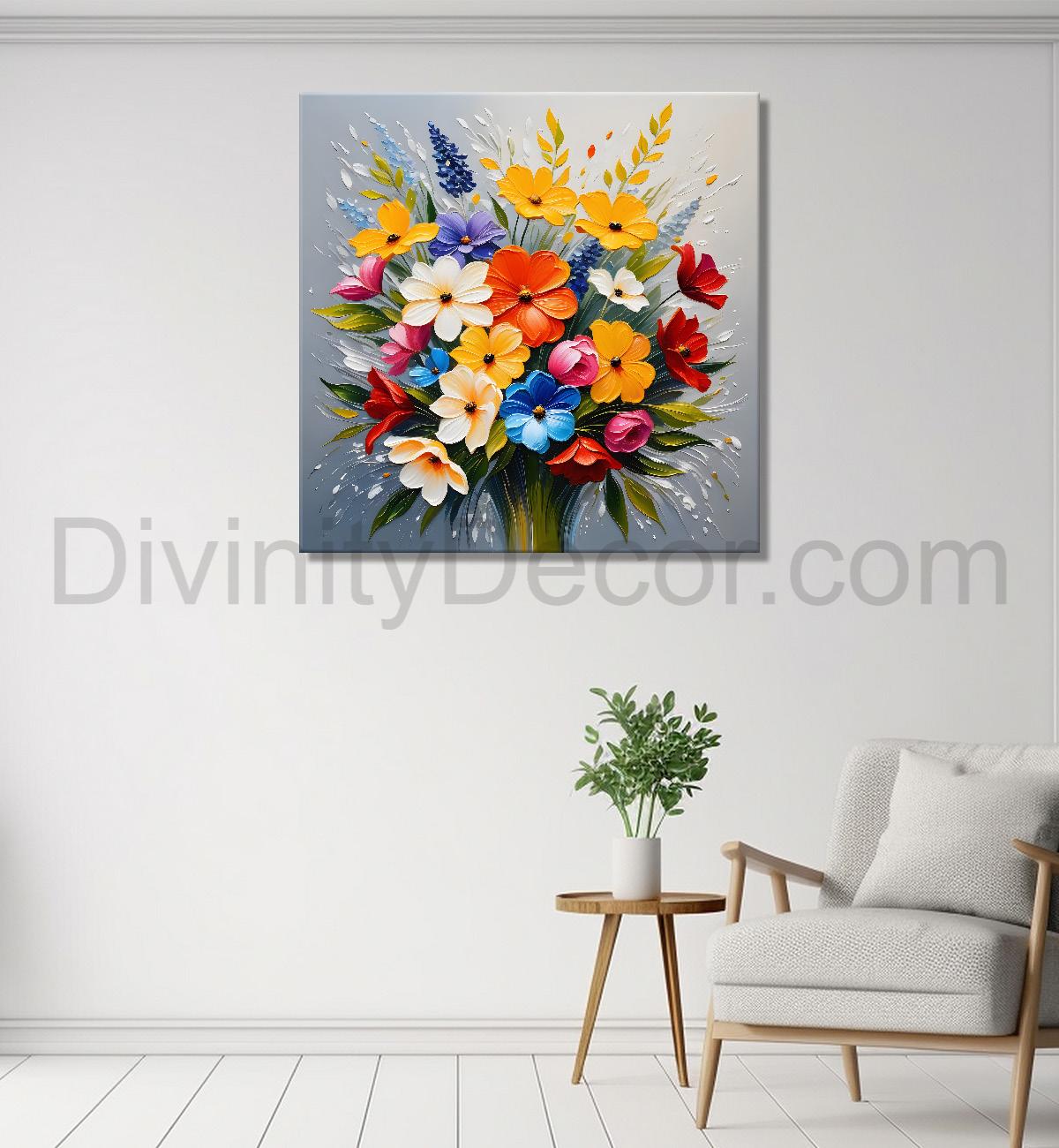 Colourful flowers with grey textured painting - Flower-S-615