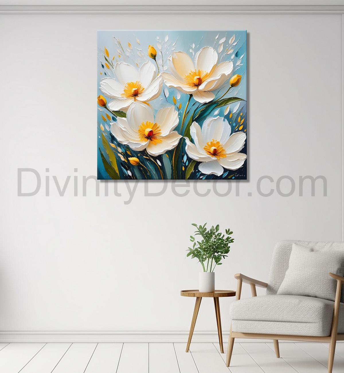 White flowers with grey textured painting - Flower-S-616