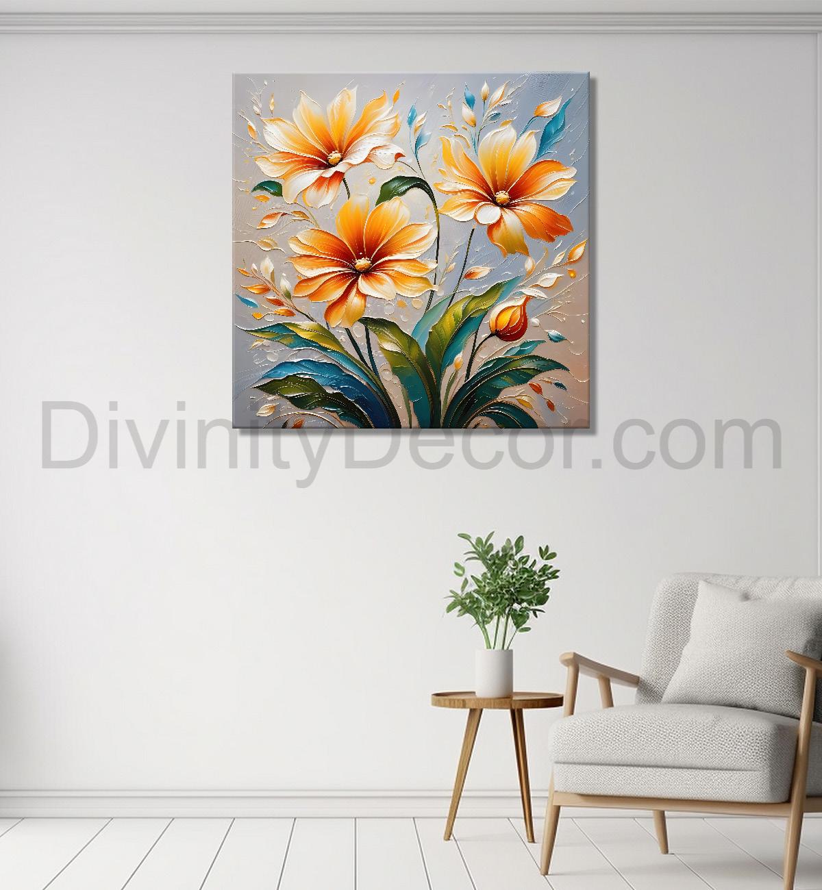 Yellow flowers with grey textured painting - Flower-S-617